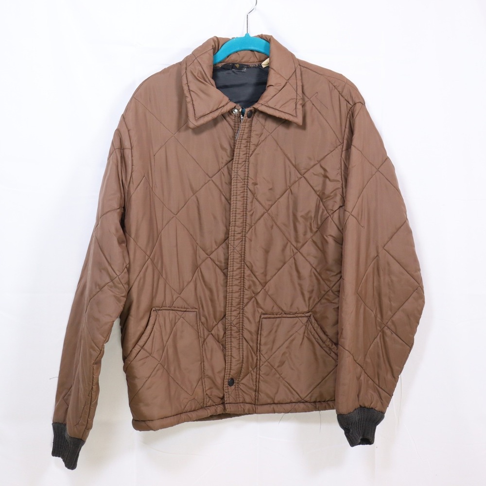 Big Smith Quilted Puffer Jacket Large Brown Mens Vintage Workwear Bomber